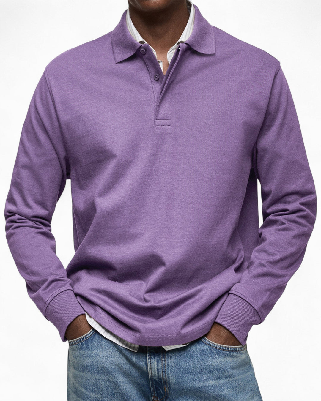 Polo de homem de manga comprida, em malha de algodão, outono