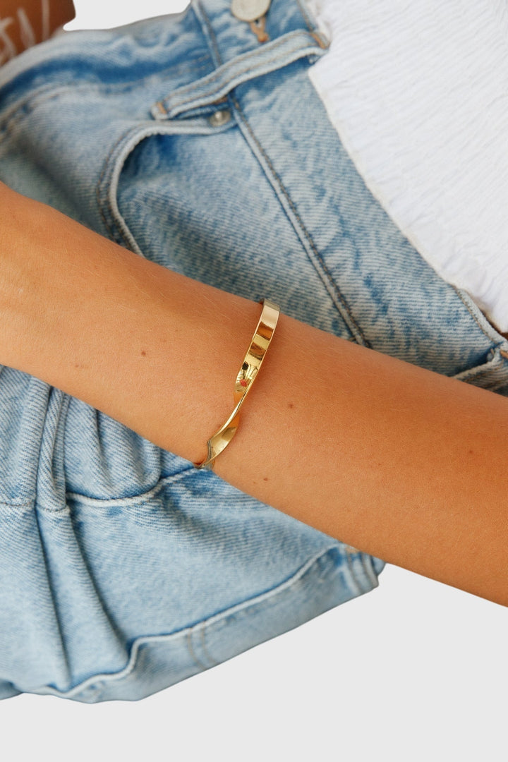 Pulseira feminina rígida banhada a ouro deslizante de outono