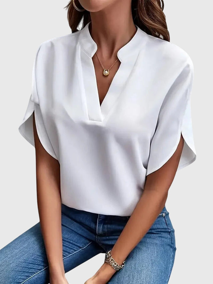 Koszula damska bawełniana z dekoltem V elegancka z długim rękawem na jesień
