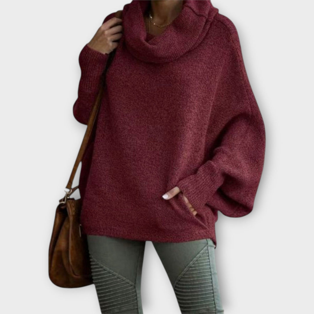 Sweter damski oversize z kominem wełniany jesienny