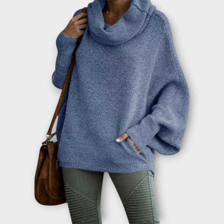 Sweter damski oversize z kominem wełniany jesienny