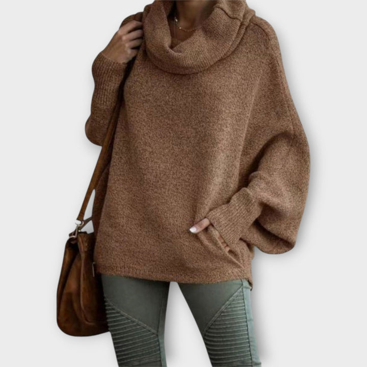 Sweter damski oversize z kominem wełniany jesienny