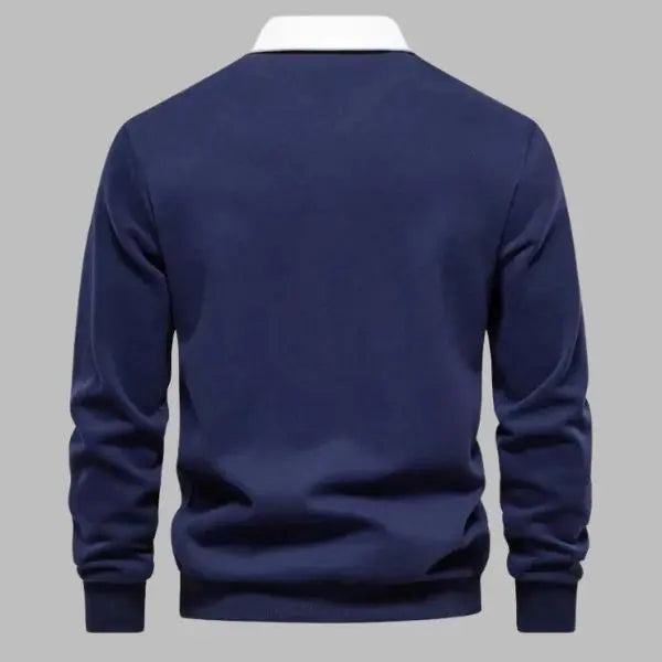 Sweter męski bawełniany polo z długim rękawem casualowy na jesień i zimę