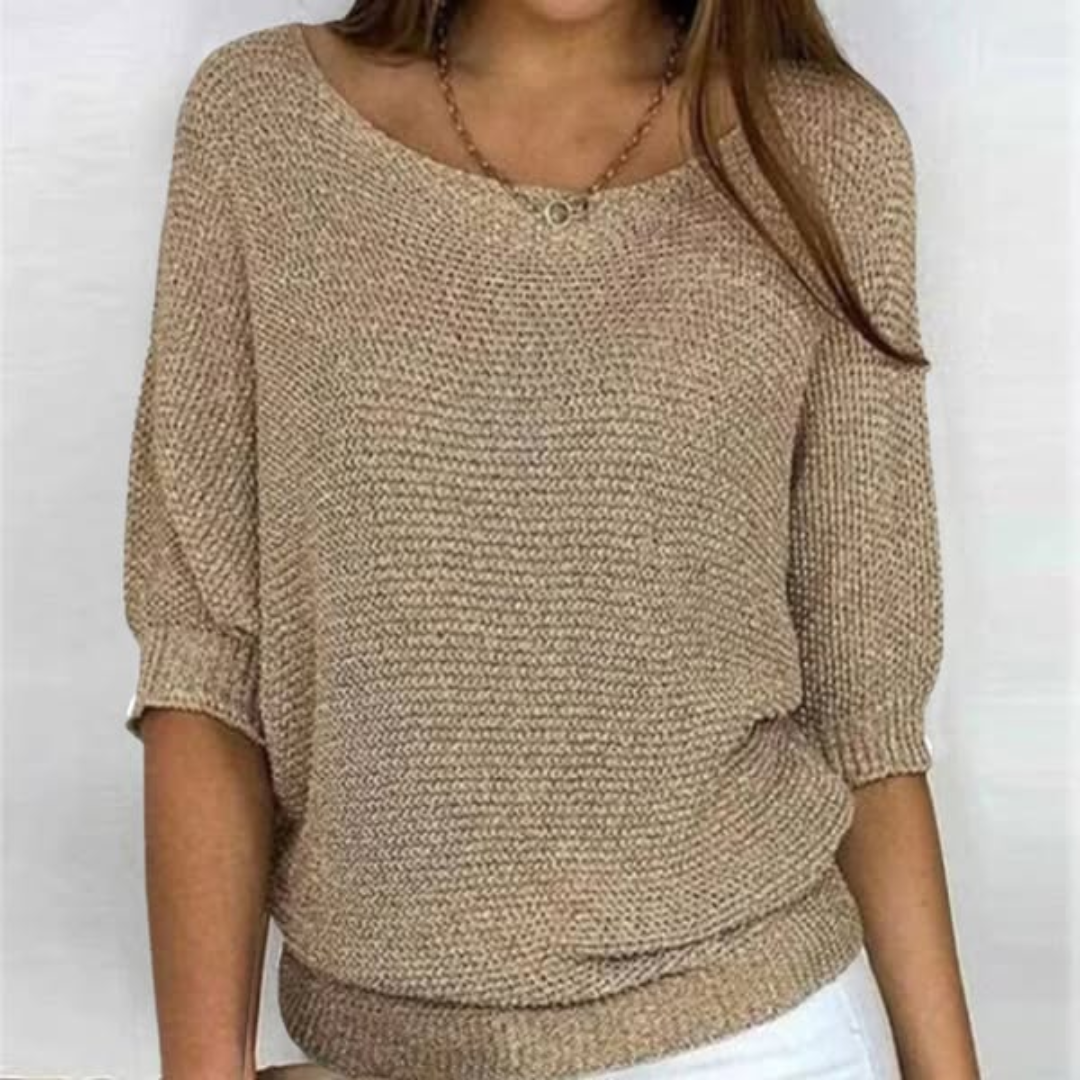Damski sweter dzianinowy jesienny z rękawem 3/4 luźny