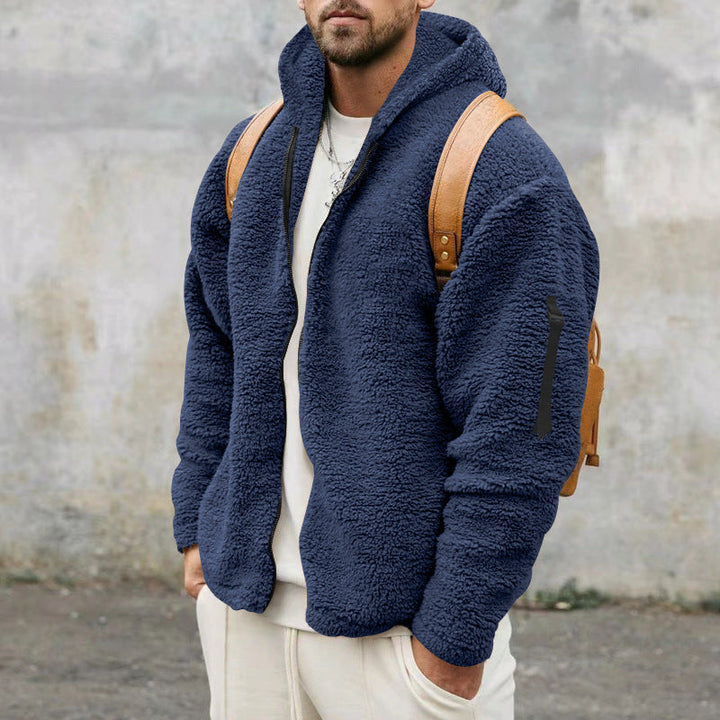Kurtka męska fleece polarowa z kapturem ciepła zimowa casualowa bluza rozpinana
