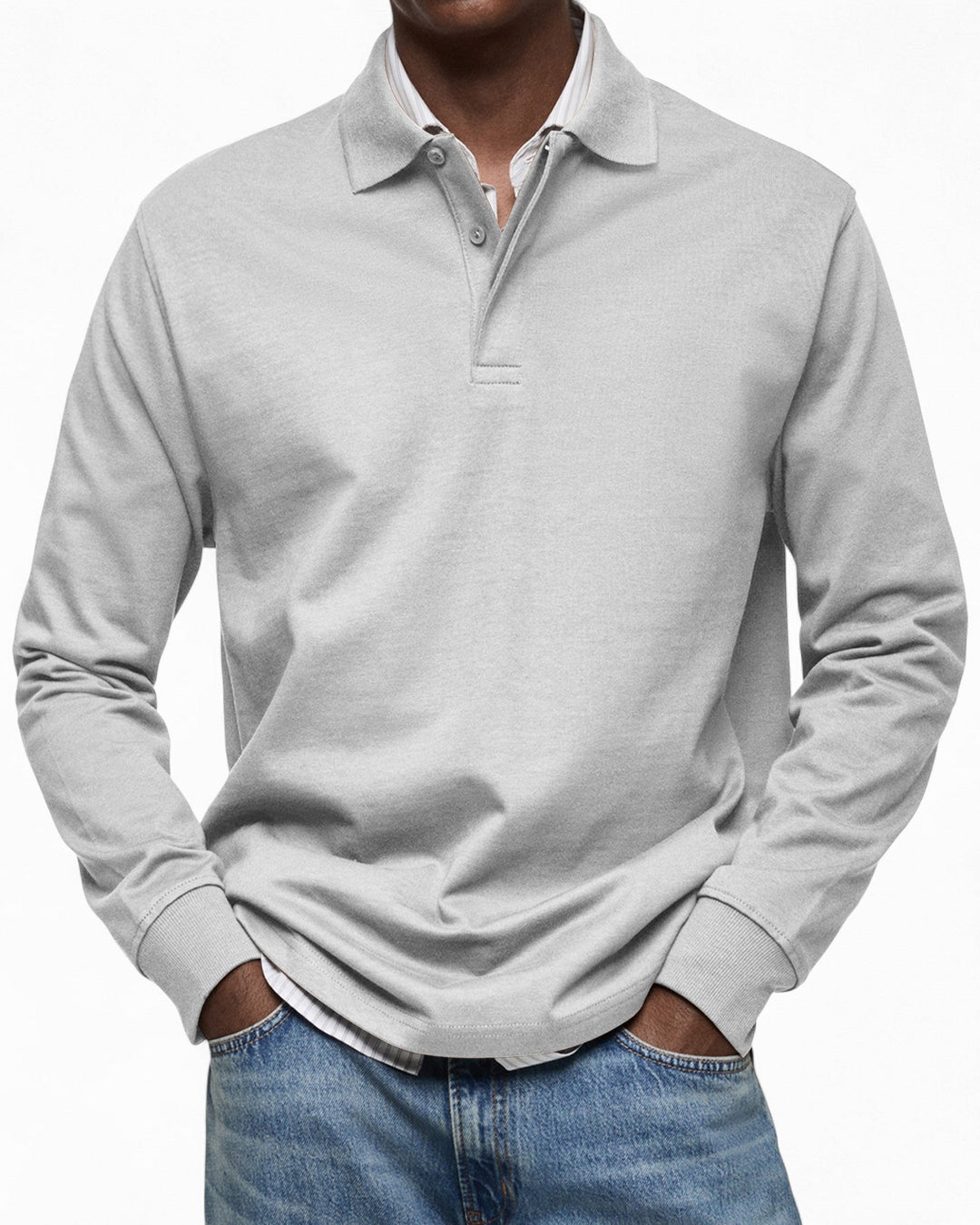 Polo de homem de manga comprida, em malha de algodão, outono