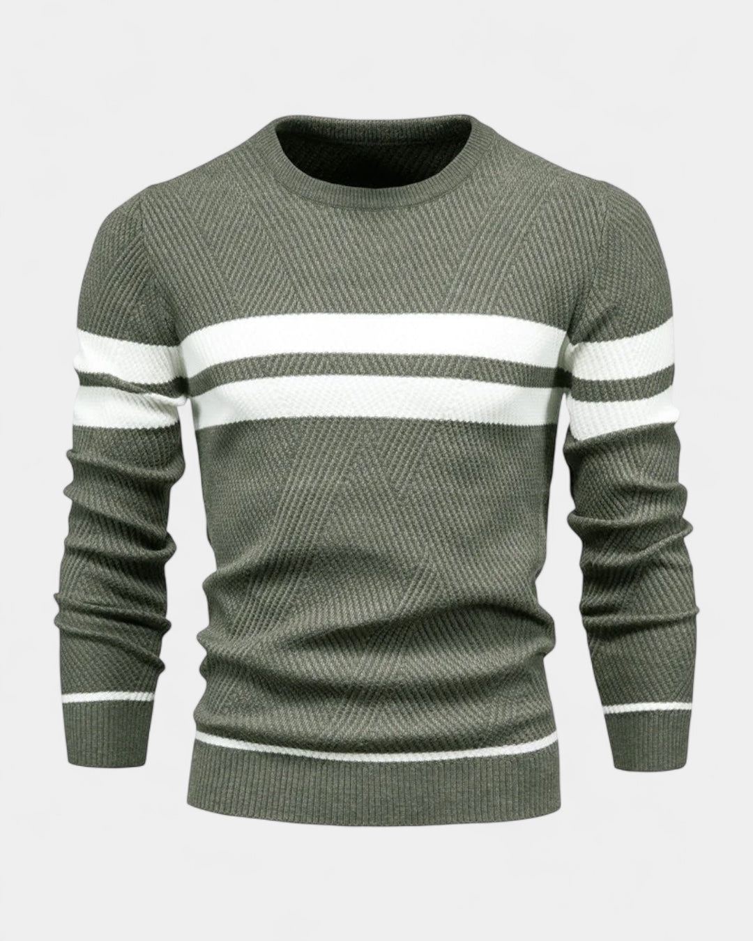 Męski sweter bawełniany w paski okrągły dekolt slim fit jesienny
