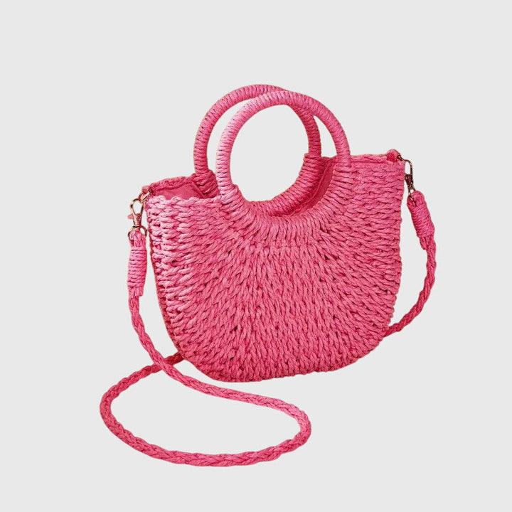 Mala de ombro feminina de palha para o verão – mala de praia trançada tipo shopper para férias