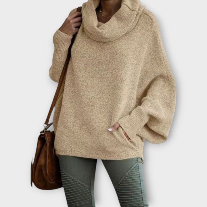 Sweter damski oversize z kominem wełniany jesienny