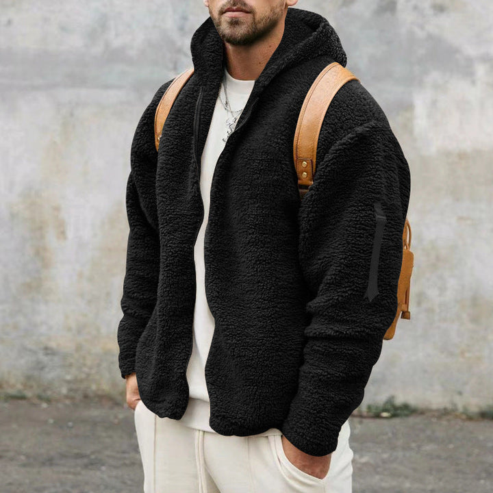 Kurtka męska fleece polarowa z kapturem ciepła zimowa casualowa bluza rozpinana