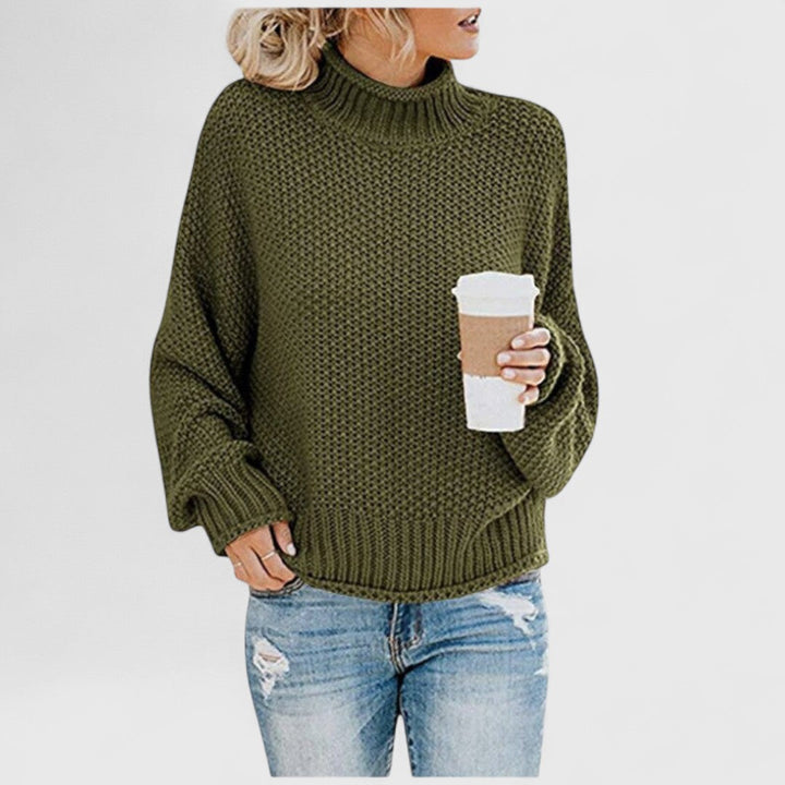 Sweter damski z golfem dzianinowy wełniany jesienny