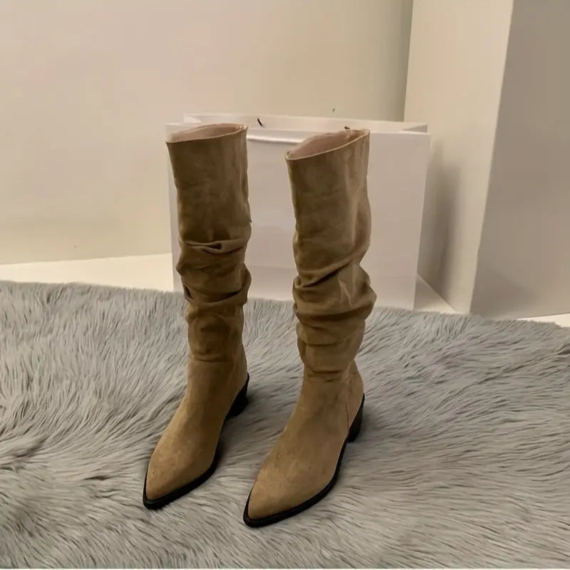 Kozaki damskie zamszowe wysokie za kolano na obcasie wiosenne eleganckie