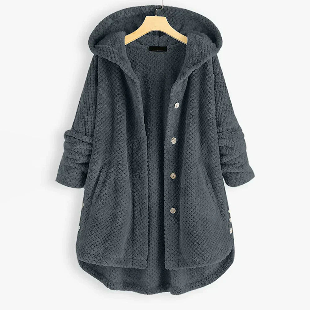 Kurtka damska fleece z kapturem ciepła casual na jesień zimę oversize