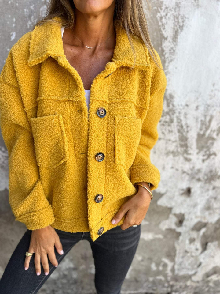 Kurtka damska fleece oversize na jesień i zimę zapinana z kołnierzem casual
