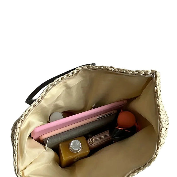 Mala de mão entrançada para senhora, tipo tote, mala de ombro espaçosa para a estação de outono