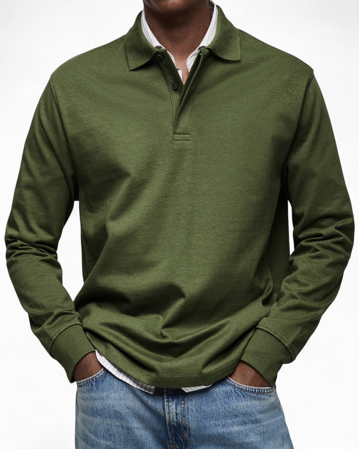 Polo de homem de manga comprida, em malha de algodão, outono