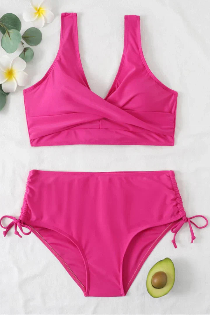 Bikini damskie z wysokim stanem z poliestru strój kąpielowy na lato dwuczęściowy
