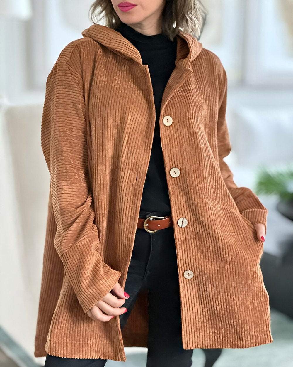 Kurtka damska wełniana przejściowa na wiosnę elegancka lekka oversize casualowa