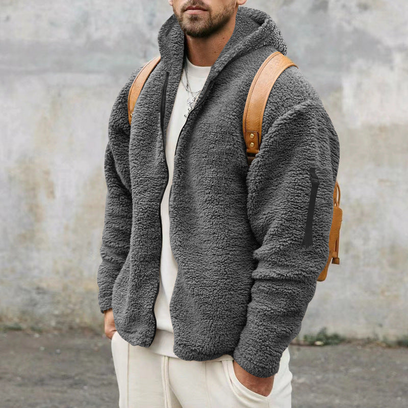 Kurtka męska fleece polarowa z kapturem ciepła zimowa casualowa bluza rozpinana