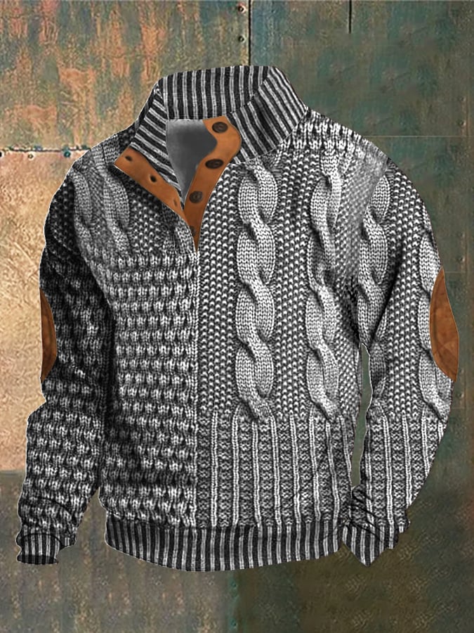Sweter męski wełniany na jesień – dzianinowy golf casual z grubym splotem