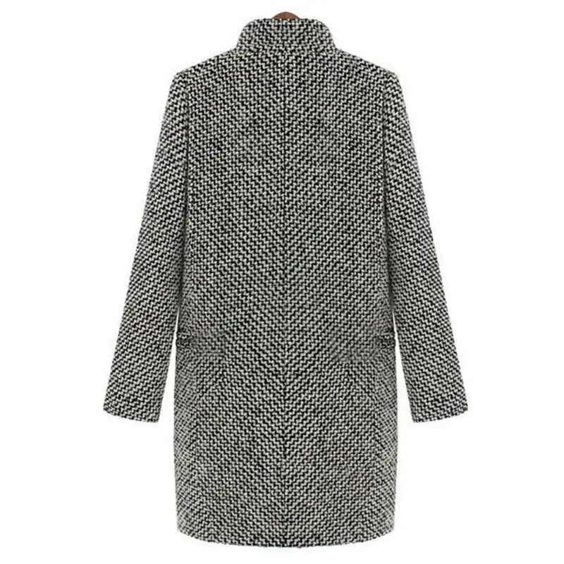 Płaszcz damski wełniany midi elegancki casual na jesień i zimę z długim rękawem