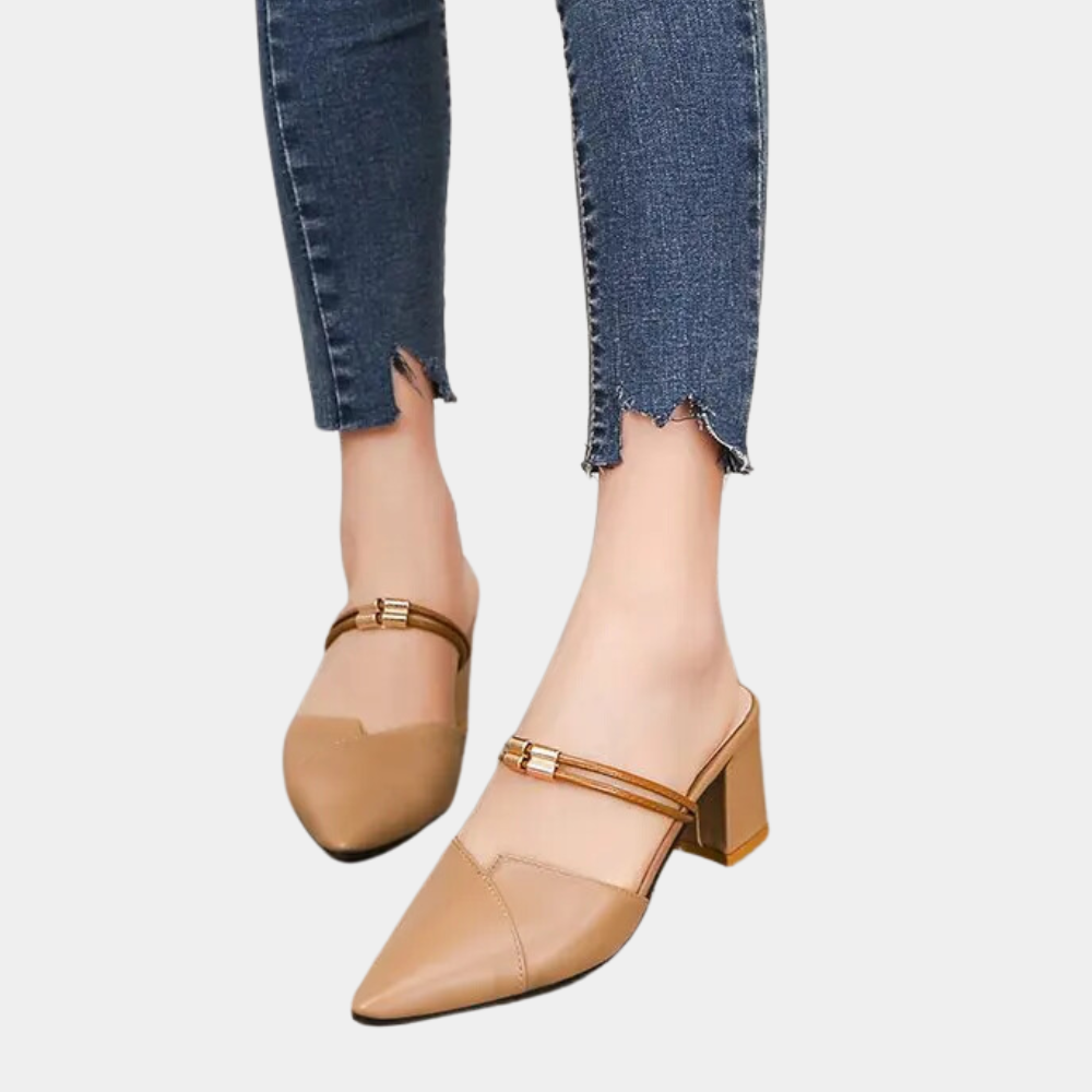 Sandały damskie skórzane na obcasie eleganckie letnie klapki mule modne