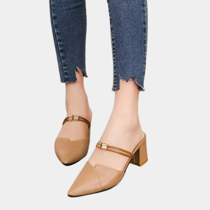 Sandały damskie skórzane na obcasie eleganckie letnie klapki mule modne