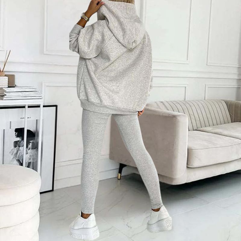 Dres damski bawełniany komplet sportowy z kapturem wygodny na wiosnę casualowy