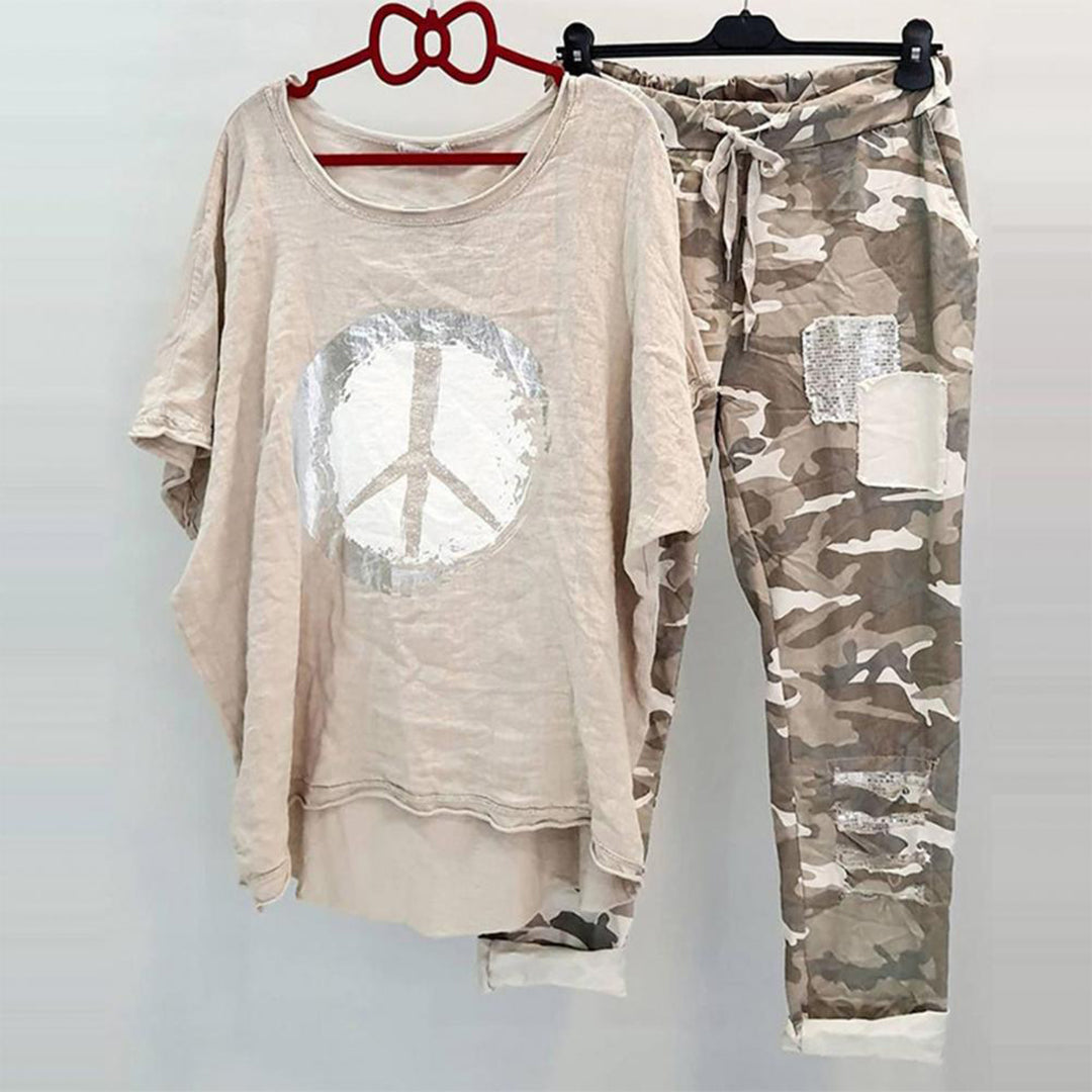 Komplet damski wiosenny bawełniany T-shirt i spodnie casualowy wygodny zestaw