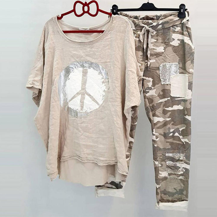 Komplet damski wiosenny bawełniany T-shirt i spodnie casualowy wygodny zestaw