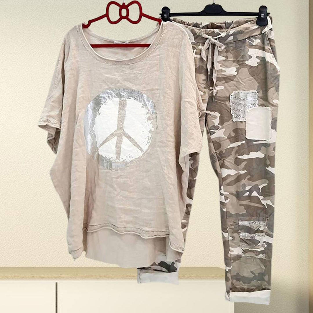 Komplet damski wiosenny bawełniany T-shirt i spodnie casualowy wygodny zestaw