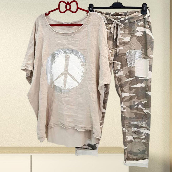Komplet damski wiosenny bawełniany T-shirt i spodnie casualowy wygodny zestaw