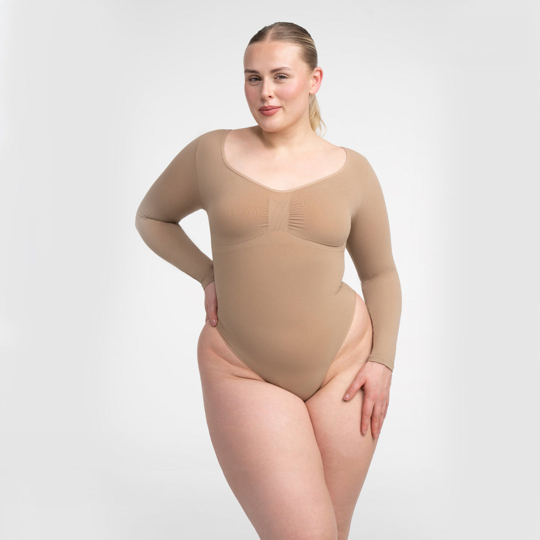 Body damskie modelujące bawełniane z długim rękawem seamless na jesień i zimę