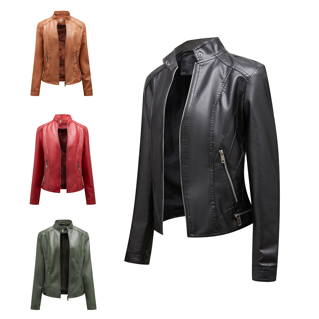Kurtka damska skórzana biker ramoneska na wiosnę i jesień lekka elegancka casualowa