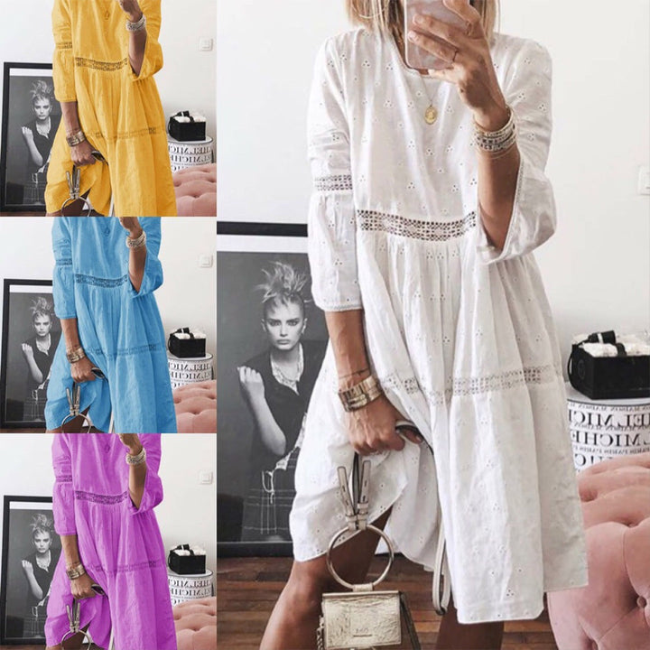 Sukienka damska bawełniana letnia oversize z długim rękawem boho casual midi