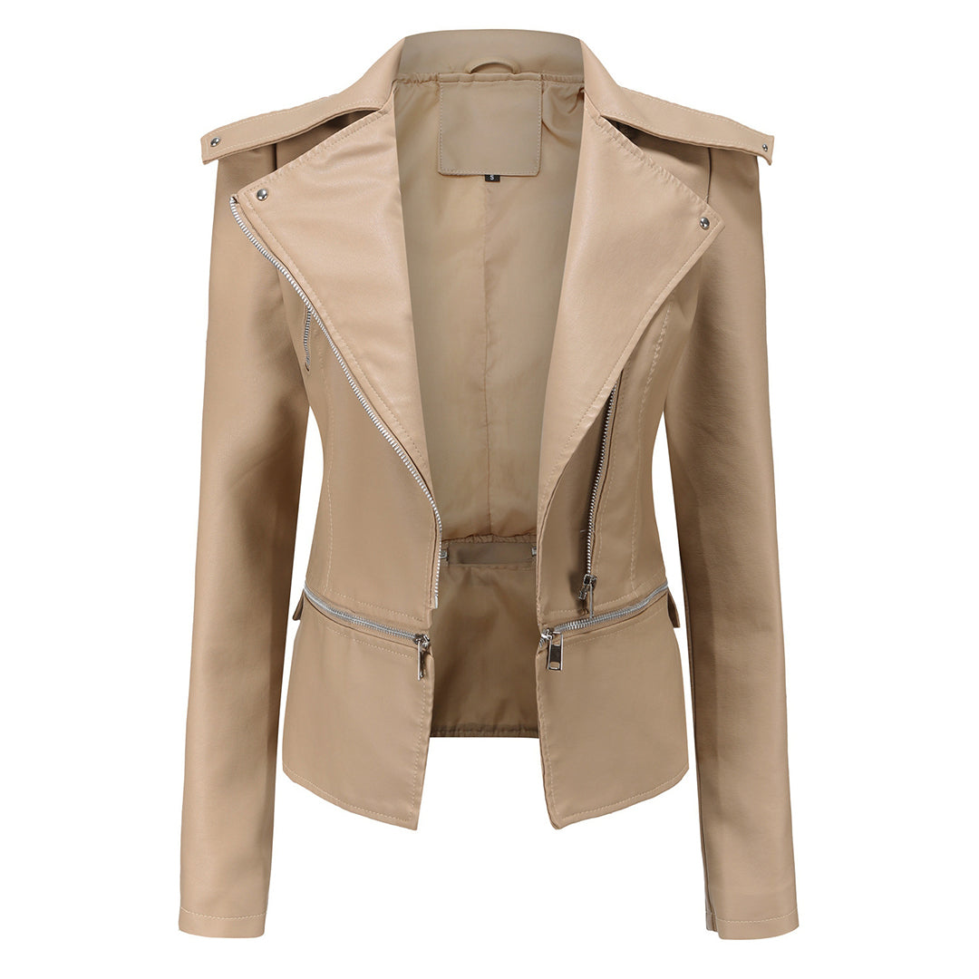 Women's leather biker jacket elegant light spring short stylish jacket