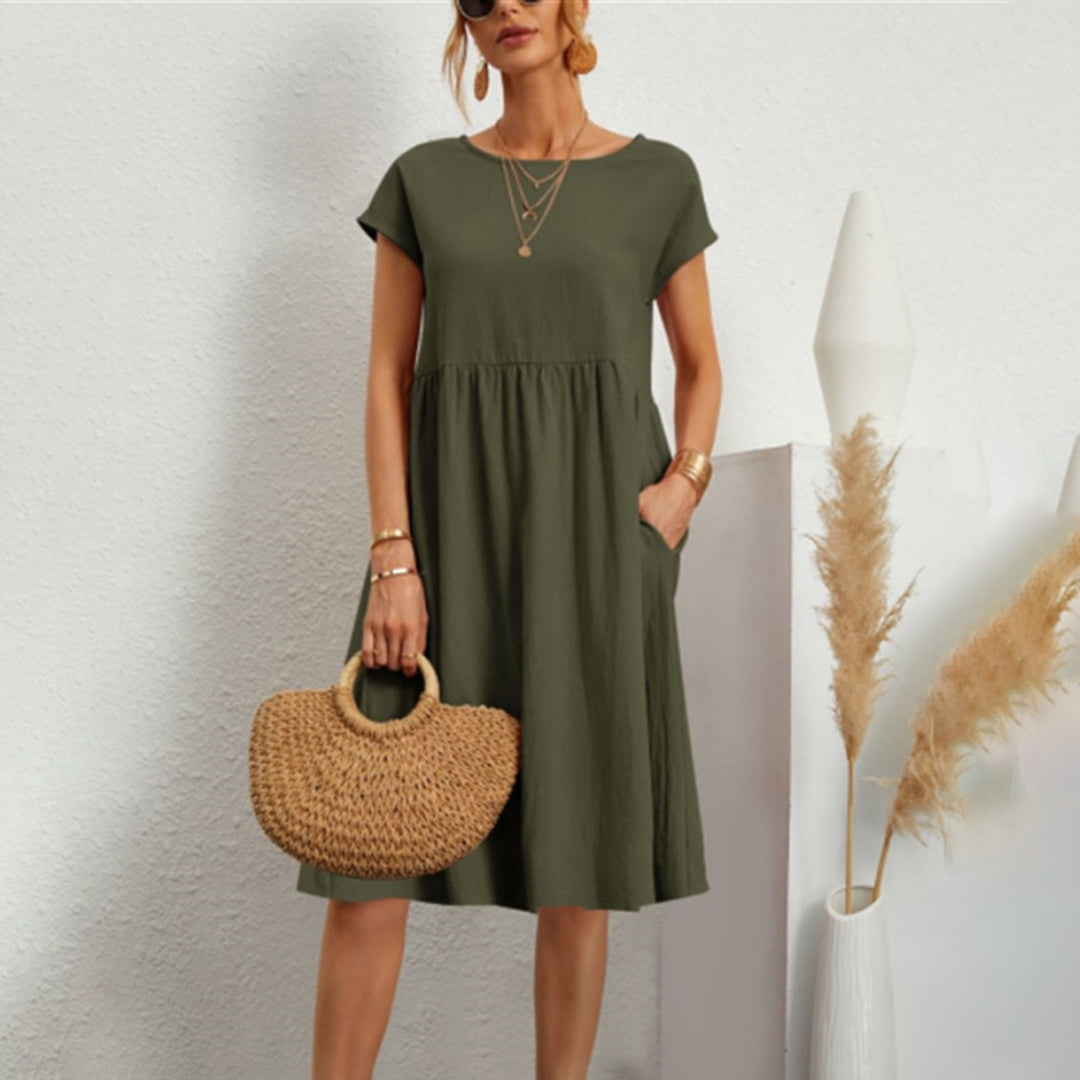 Sukienka damska bawełniana letnia midi casual krótki rękaw lekka na lato elegancka