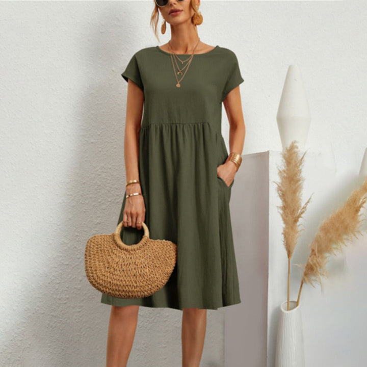 Sukienka damska bawełniana letnia midi casual krótki rękaw lekka na lato elegancka