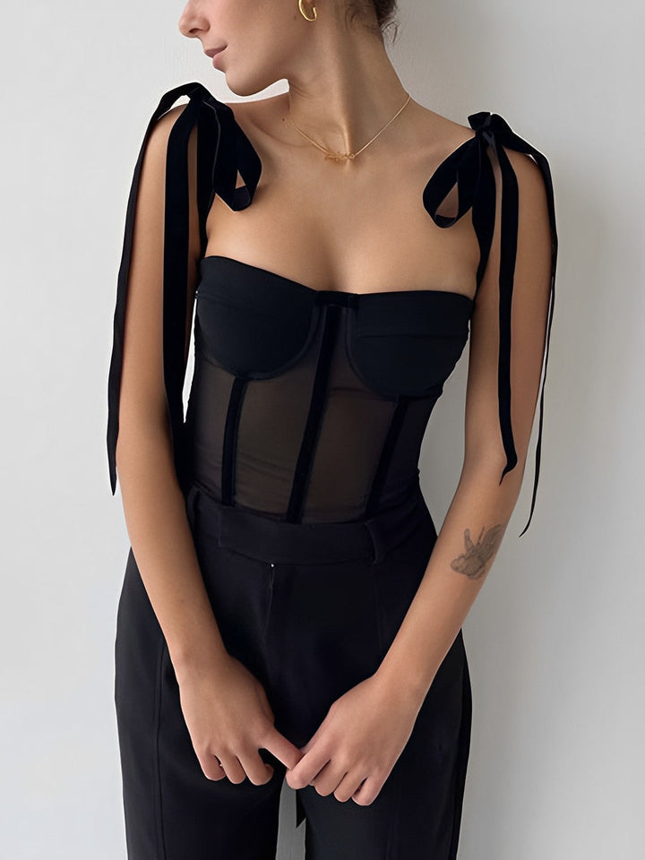 Gorset damski z siateczki elegancki top damski na wiosnę dopasowany top wieczorowy