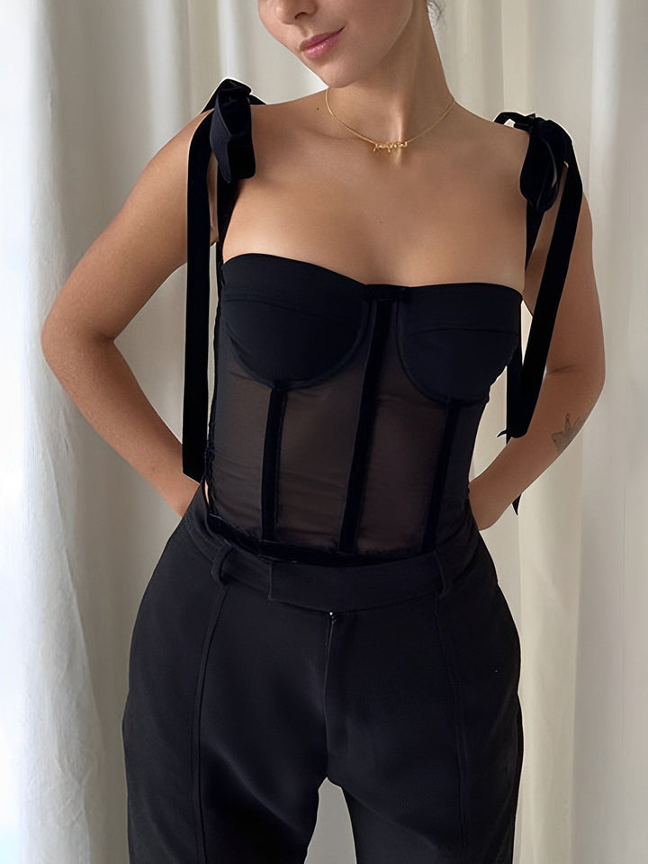 Gorset damski z siateczki elegancki top damski na wiosnę dopasowany top wieczorowy