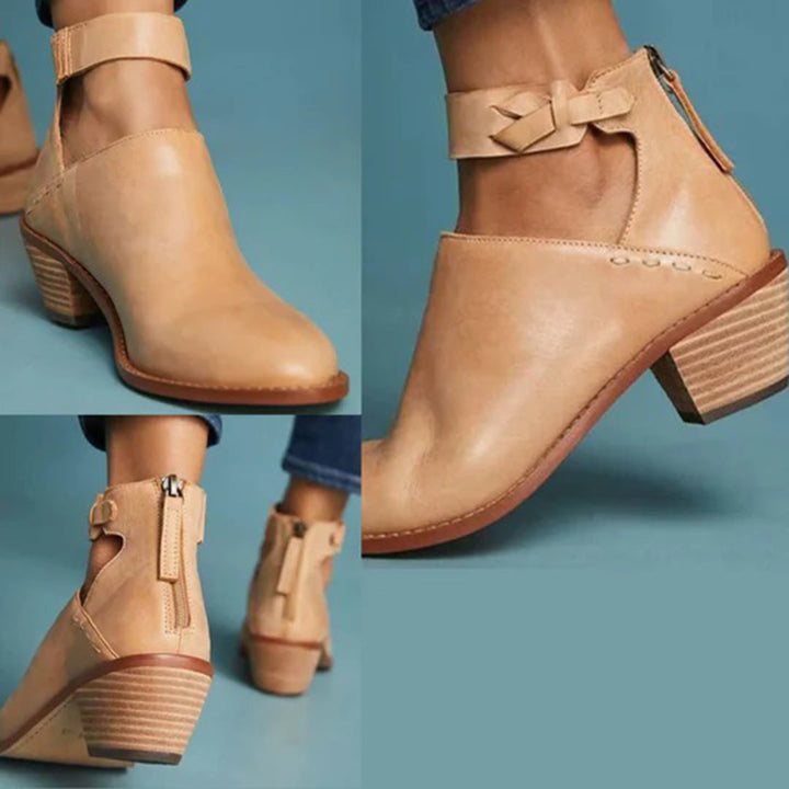 Damskie Botki Skórzane na Obcasie – Eleganckie Botki na Wiosnę i Jesień dla Kobiet