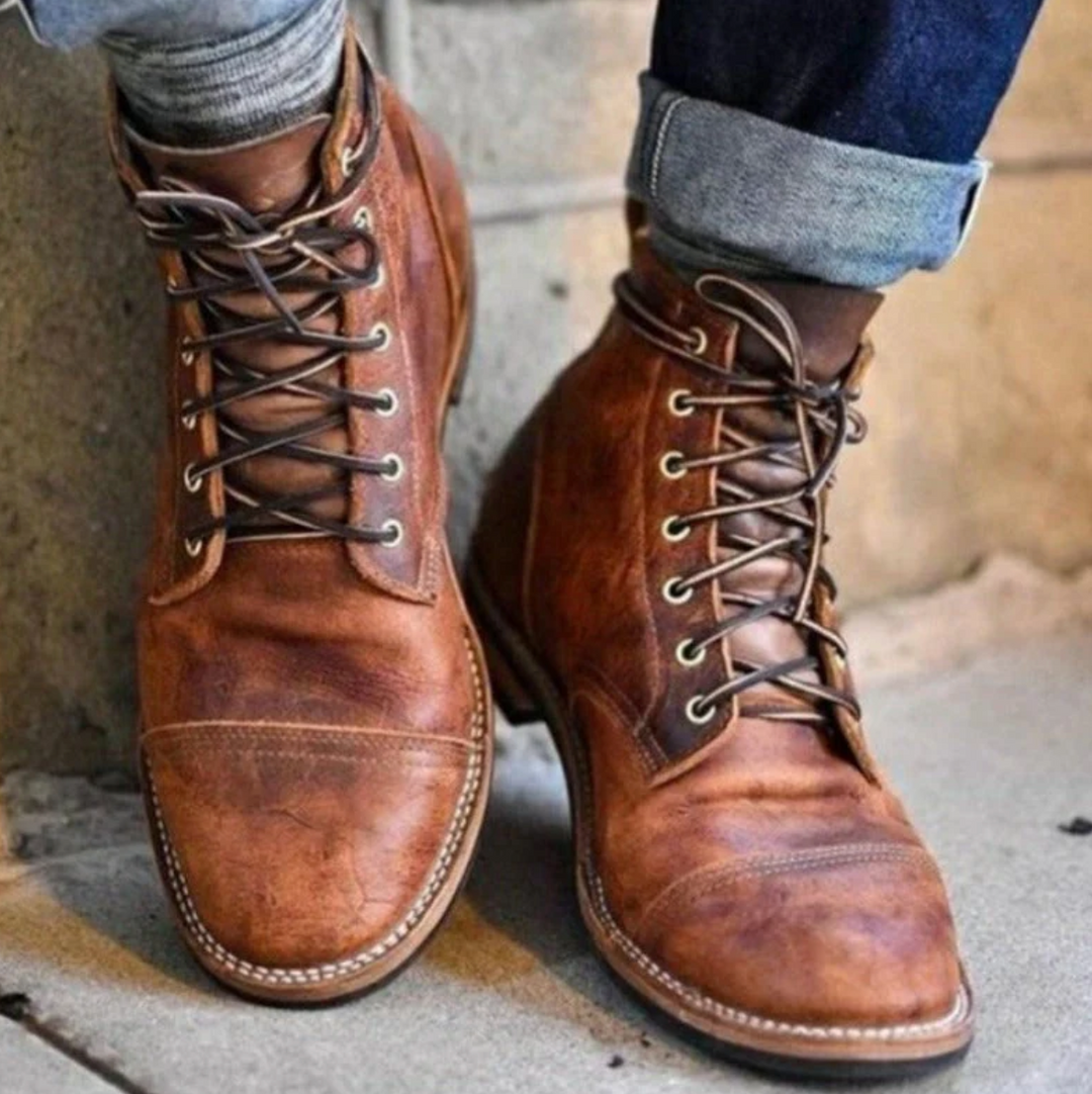 Buty męskie skórzane zimowe – klasyczne skórzane botki sznurowane na sezon jesień zima