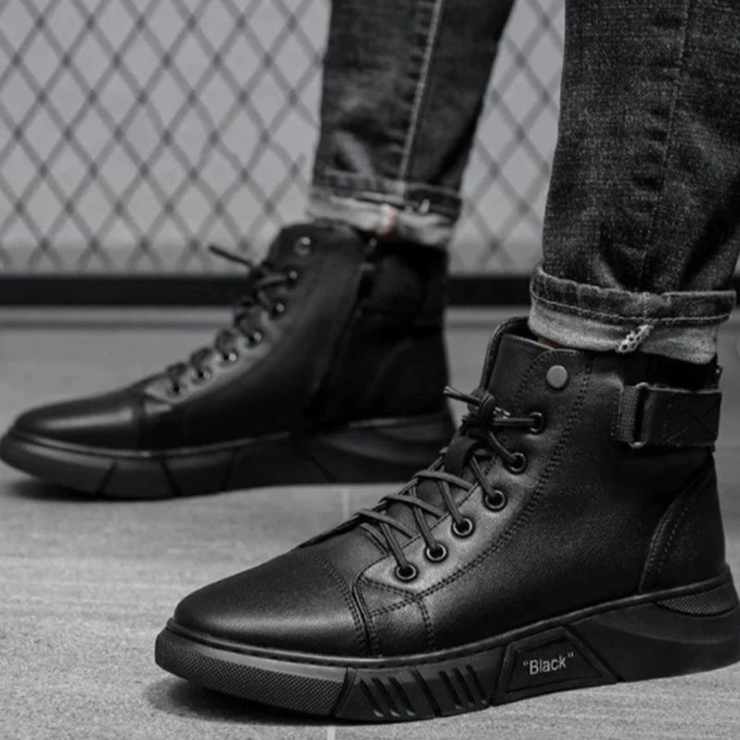 Buty zimowe męskie skórzane ocieplane botki casual wygodne na zimę wysokie