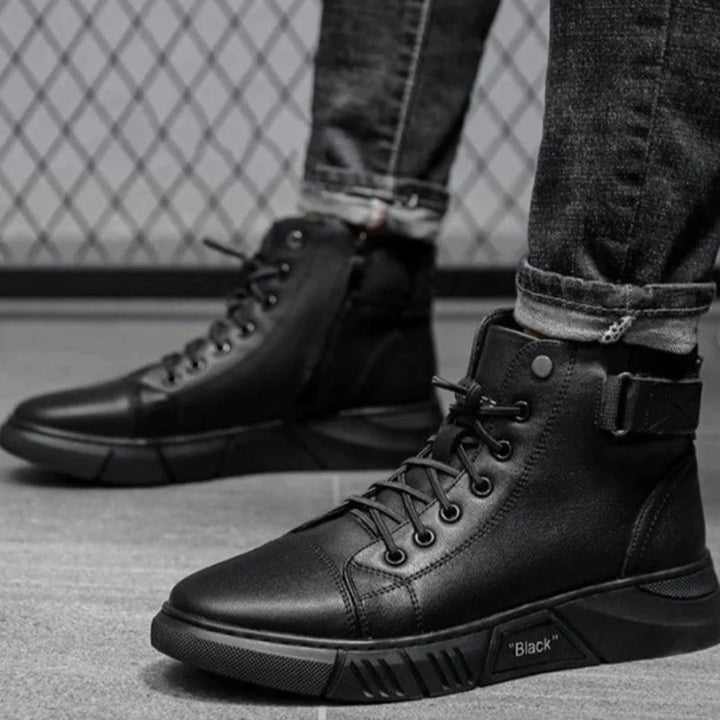 Buty zimowe męskie skórzane ocieplane botki casual wygodne na zimę wysokie