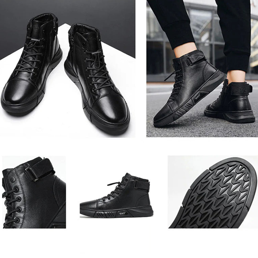 Buty zimowe męskie skórzane ocieplane botki casual wygodne na zimę wysokie