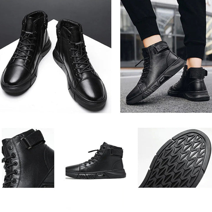 Buty zimowe męskie skórzane ocieplane botki casual wygodne na zimę wysokie