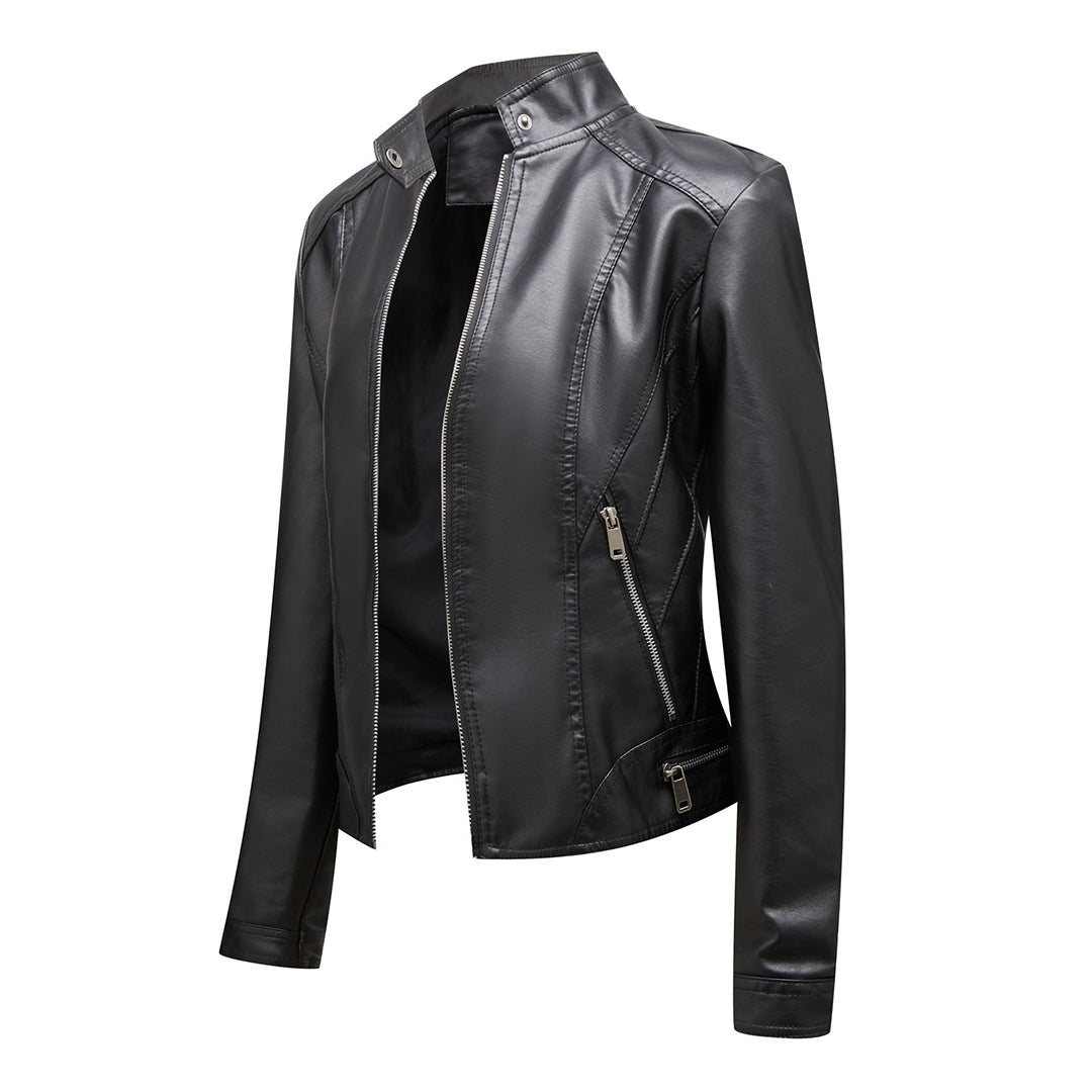Kurtka damska skórzana biker ramoneska na wiosnę i jesień lekka elegancka casualowa