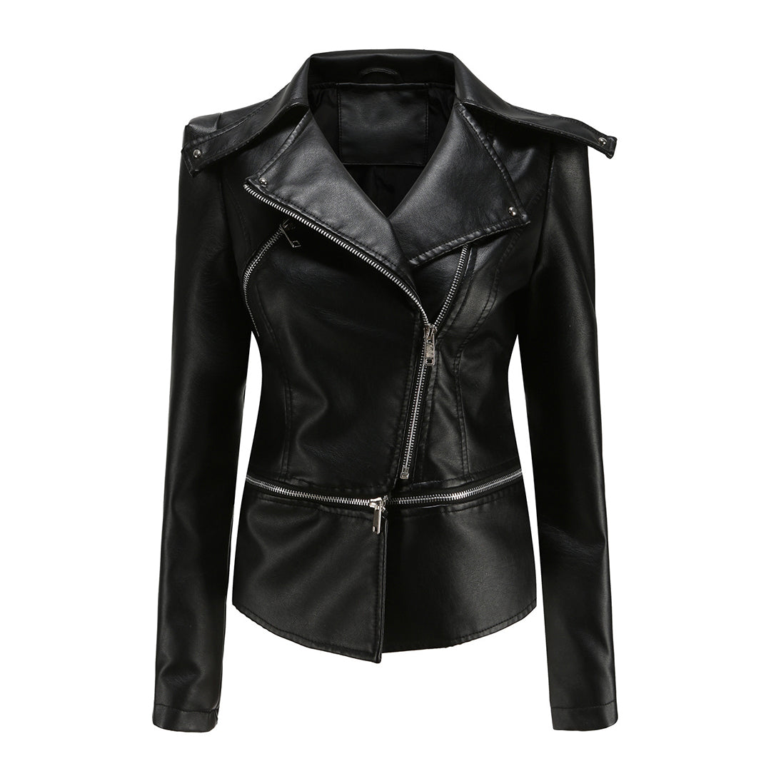 Women's leather biker jacket elegant light spring short stylish jacket