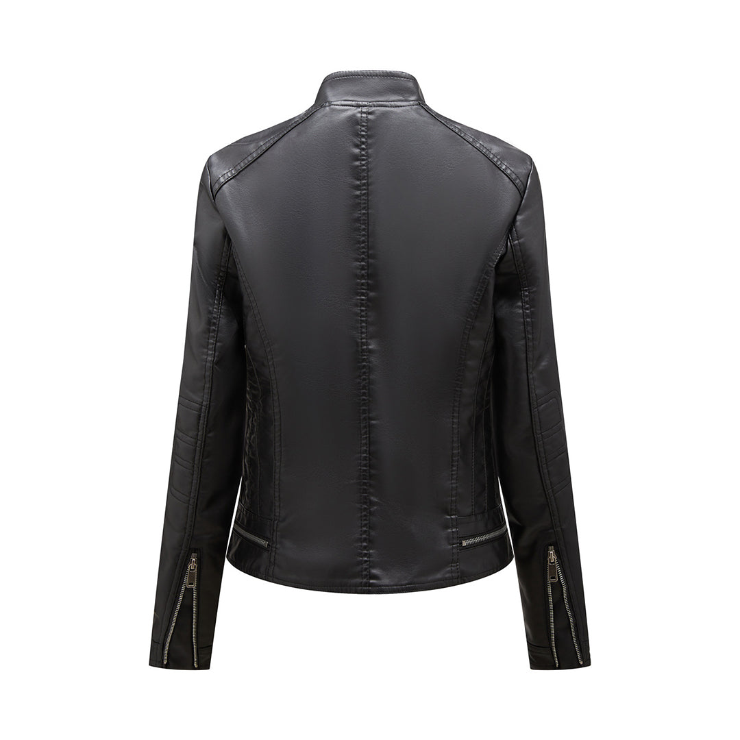 Kurtka damska skórzana biker ramoneska na wiosnę i jesień lekka elegancka casualowa