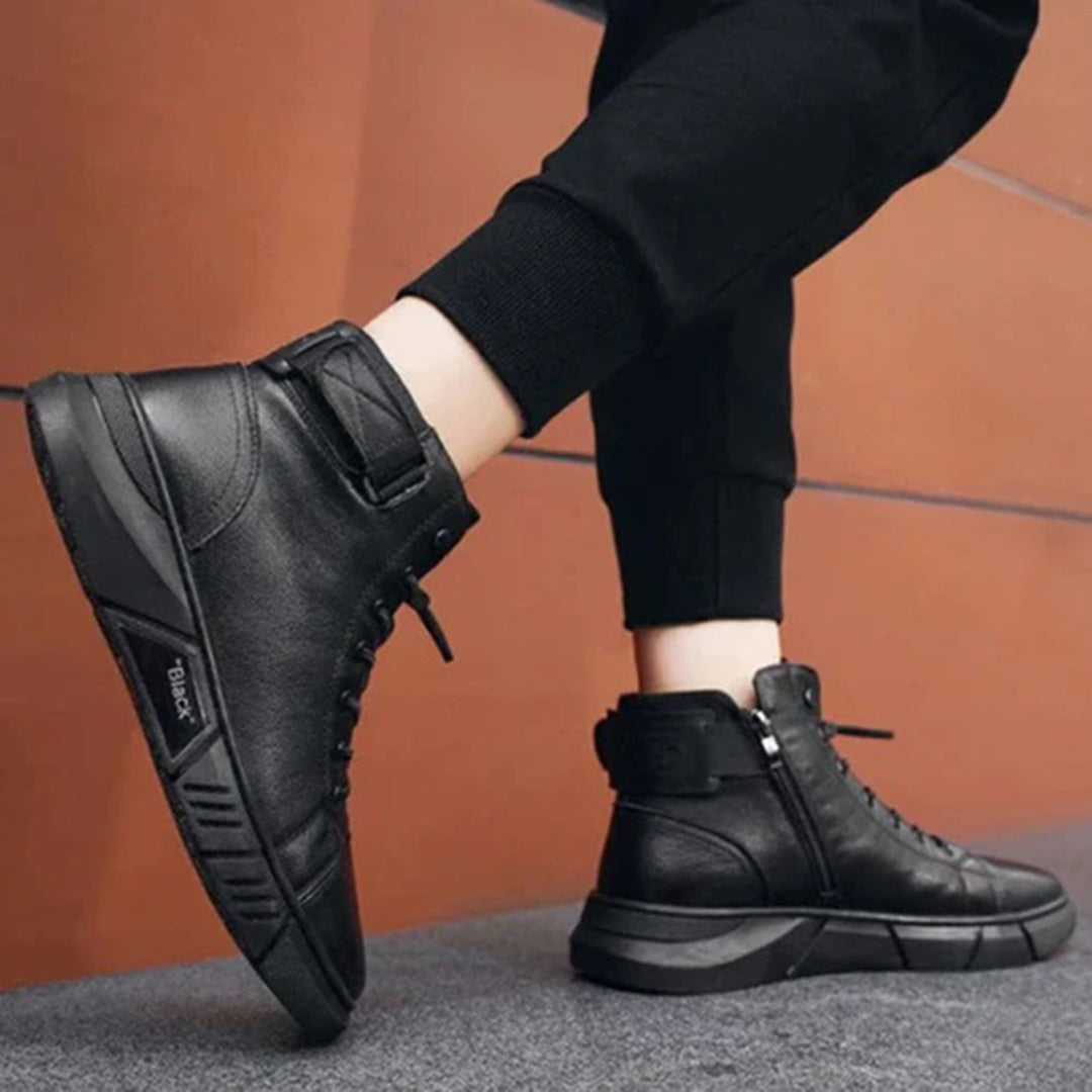 Buty zimowe męskie skórzane ocieplane botki casual wygodne na zimę wysokie